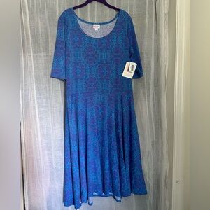 LuLaRoe 2XL Nicole Blue and Purple Patterned Dress NWT